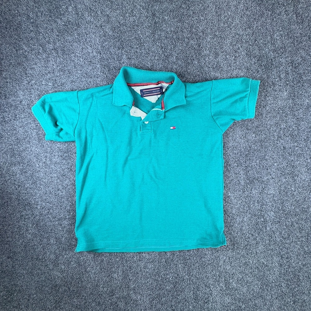 Tommy Hilfiger Polo Shirt Boys‎ Small Turquoise Logo Cotton Casual Everyday Wear
